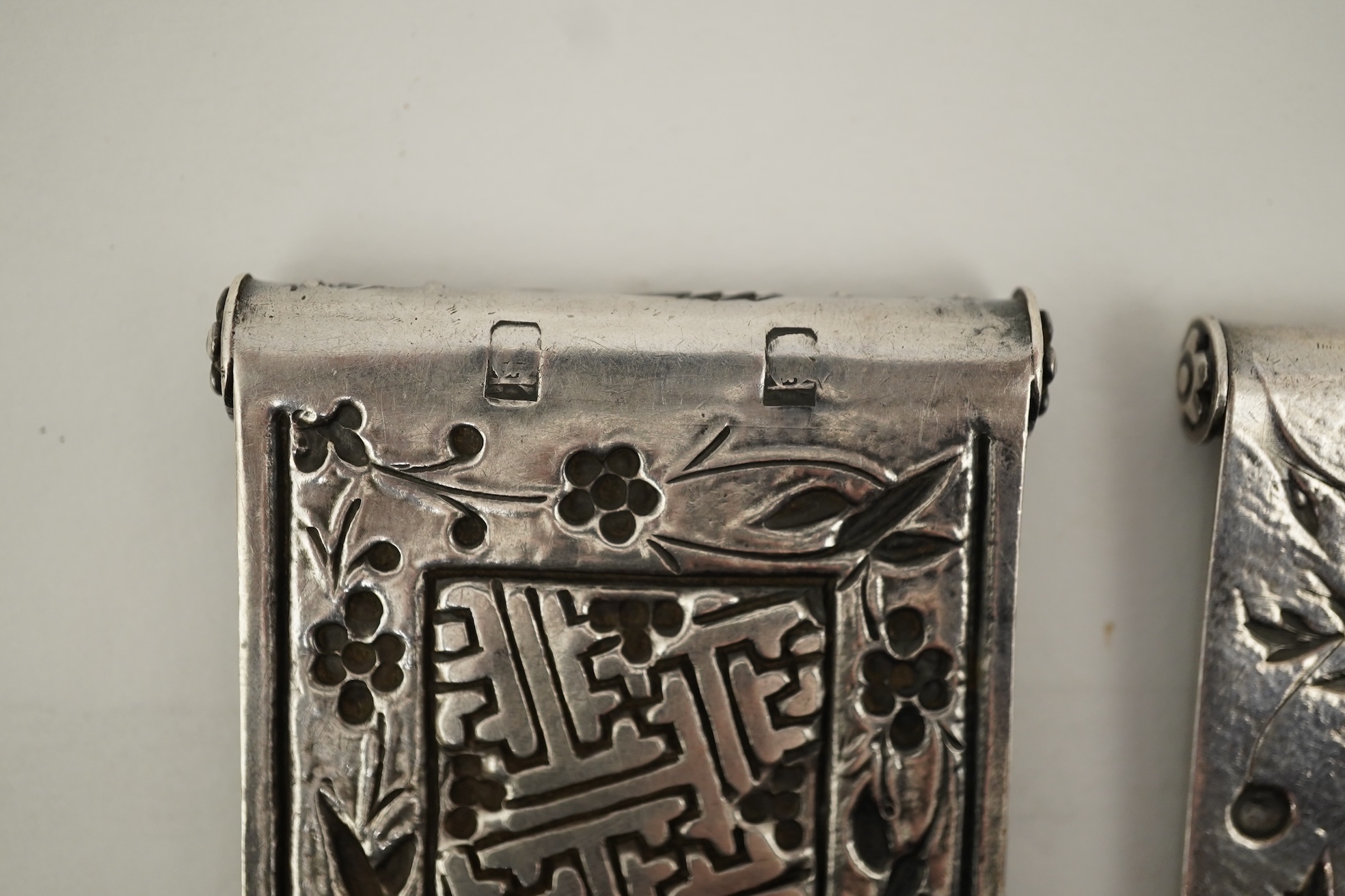 Four Chinese silver hair ornaments, bian fang, late 19th century